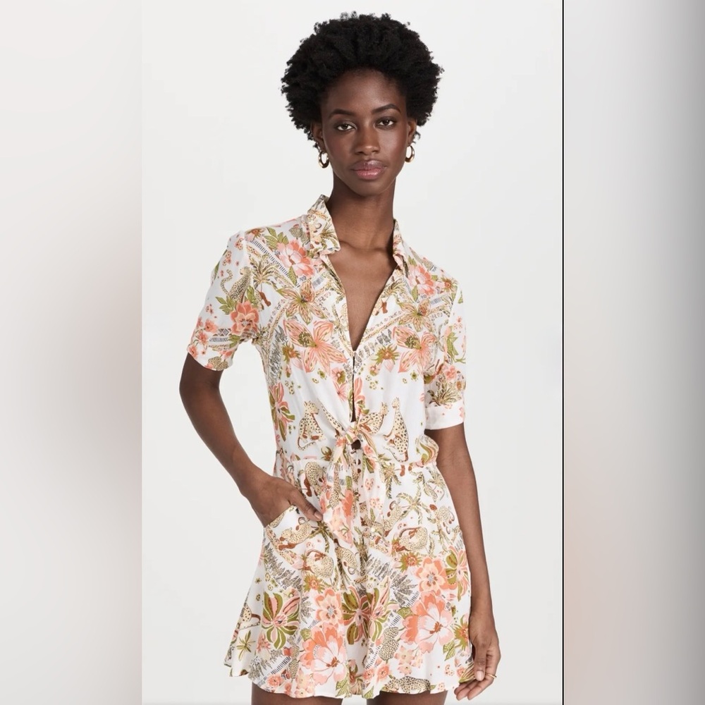 Poupette St. Barth Bettina Print Tie Front Romper-Dress NWT Large w/pockets! - Picture 6 of 8